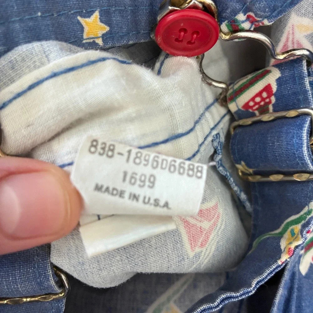Vintage OshKosh Bgosh Vestbak Overalls 6/9M Nautical Sailboat Blue Made in USA